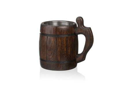 Eichenholz-Maßkrug mit Edelstahleinsatz – dunkel