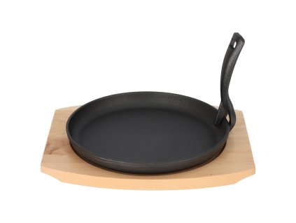Gusseiserne Bratpfanne auf Holzbrett GRADA – 22 cm
