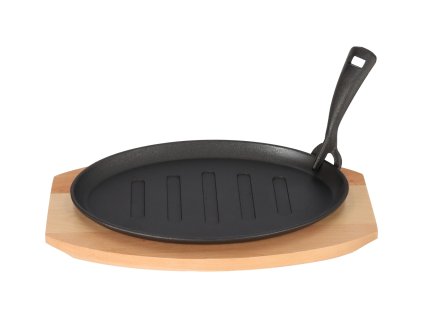 Bratpfanne aus Gusseisen auf Holzbrett GRADA – 27 x 17,5 cm