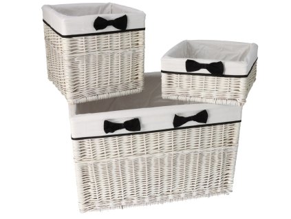 Korbschubladen weiß mit Stoff – dreiteiliges Set