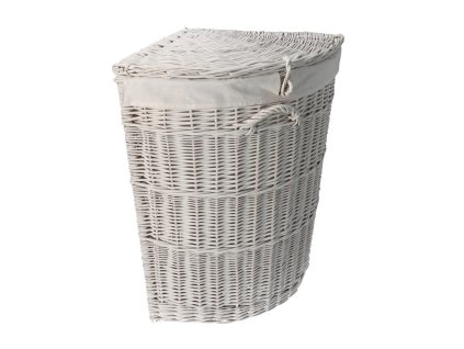 Wäschekorb aus Weide weiß Eckkorb gefüttert