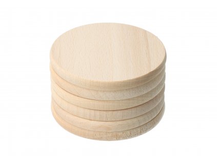 Set aus 6 runden Untersetzern aus Buche