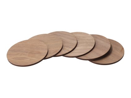 Set mit 6 runden Untersetzern aus Nussbaum