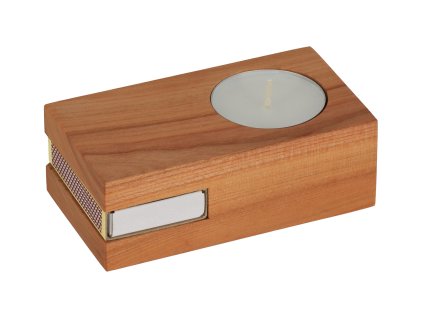 Kerzenhalter aus Kirschholz mit Kerze und Streichhölzern