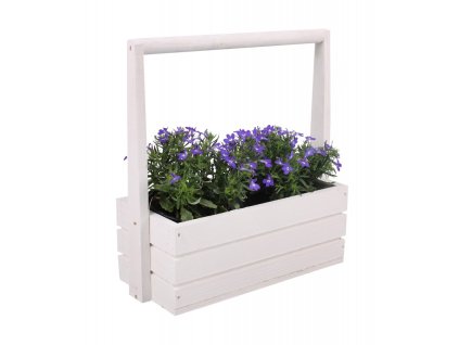 Großer Holzblumentopf mit Griff – weiß