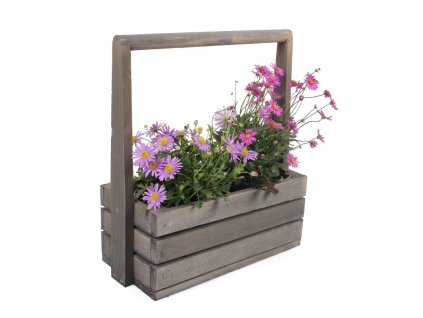 Großer Holzblumentopf mit Griff – grau