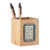 Schreibgeräteständer aus Bambus mit Wecker