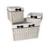 Korbschubladen weiß mit Stoff – dreiteiliges Set