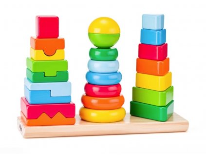 Összerakható motorikus képességet fejlesztő fatorony készlet