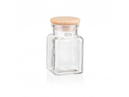 Üveg fűszertartó - fából készült  fedéllel 150ml