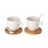 Fa poháralátét 0,25 l porcelánpohárral és 2 db kanállal
