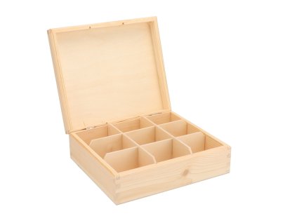 Houten theedoos (9 vakken)