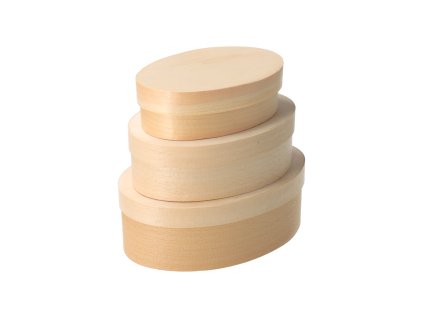 Ovale houten dozen van fineer 3 stuks