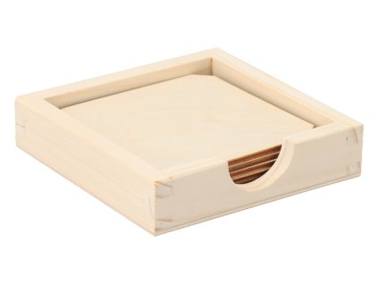 Houten houder met vierkante onderzetters 6 stuks