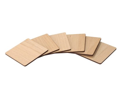 Set van 6 vierkante eikenhouten onderzetters