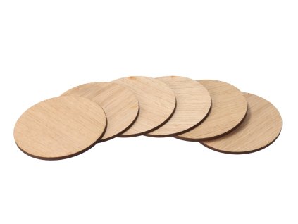 Set van 6 ronde eikenhouten onderzetters