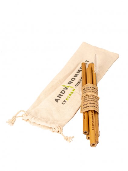 Set bambusových 4 brček s čistícím kartáčkem a cestovním pytlíčkem