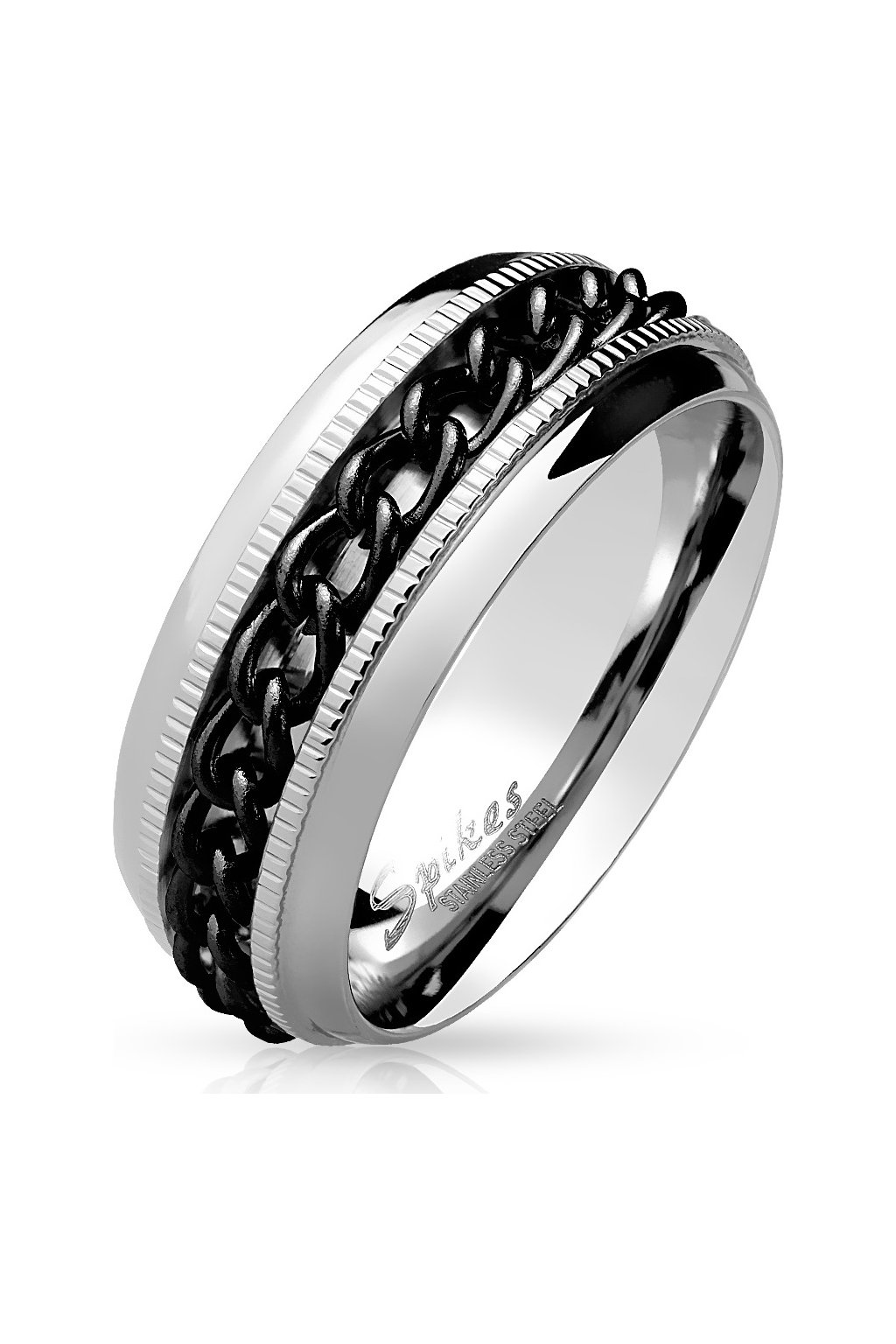Ocelový prsten s černým řetízkem