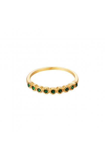 Zlacený ocelový prsten s 9 zelenými zirkony