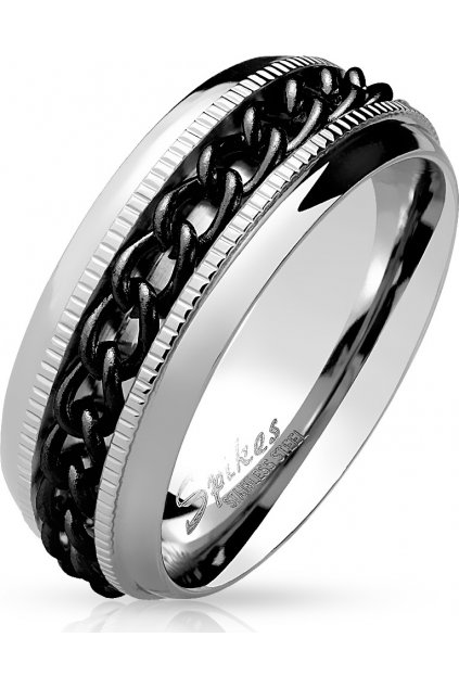 Ocelový prsten s černým řetízkem
