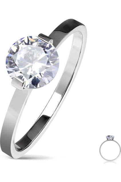 Ocelový prsten s čirým zirkonem