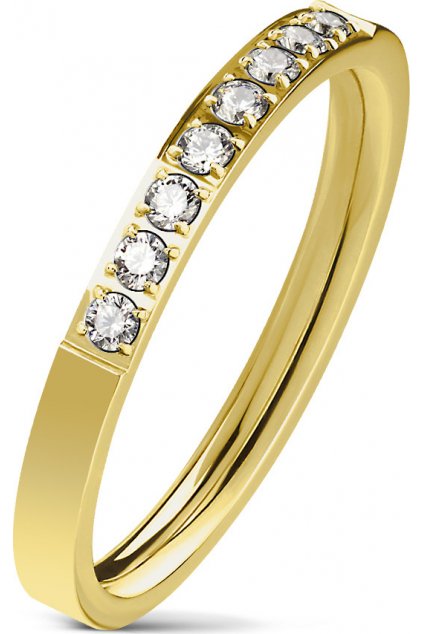 Zlatý ocelový prsten s 8 zirkony