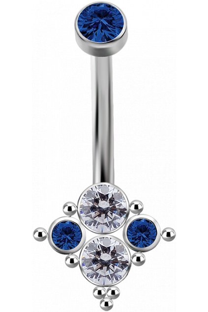 Titanový piercing do pupíku s vnitřním závitem s modrými Swarovski ® zirkony č.9