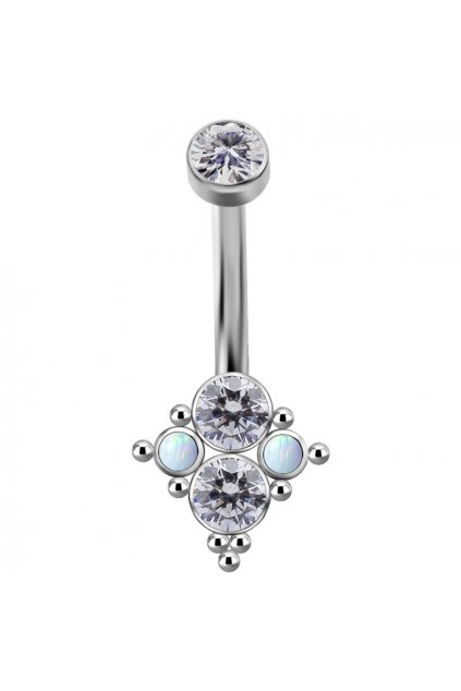 Titanový piercing do pupíku s vnitřním závitem s opálovými kameny a čirými Swarovski ® zirkony č.1