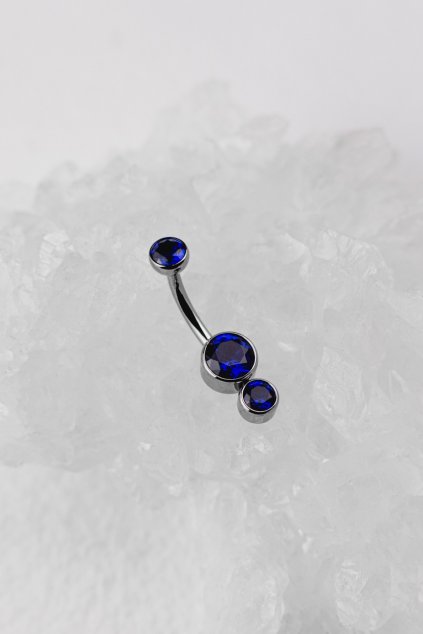 Titanový piercing do pupíku s vnitřním závitem a zirkonem Gemini Sapphire Blue
