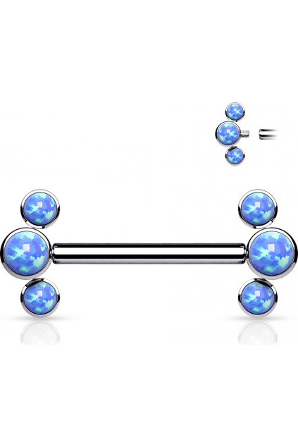 Titanový piercing do bradavek s třemi opálovými kamínky s vnitřním závitem Patricia
