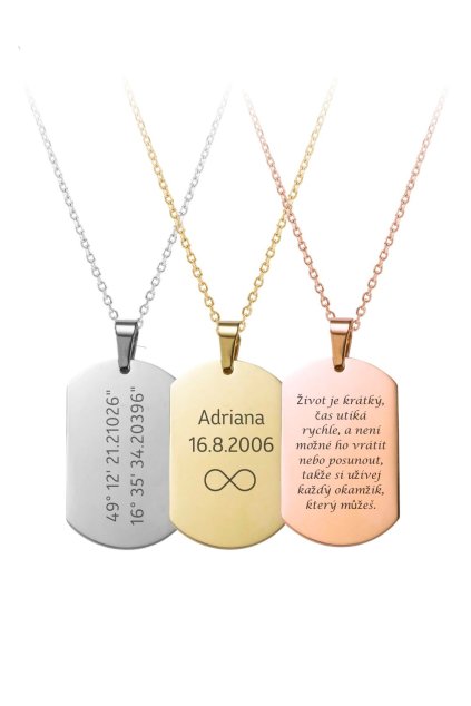 Ocelový náhrdelník s gravírováním - vojenská známka