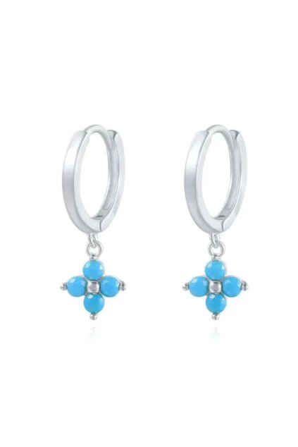 Stříbrná kruhová náušnice Zirconia Flower - Turquoise
