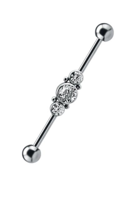 Titanová činka č. 1 pro Industrial piercing s vnitřním závitem a čirými prémiovými zirkony