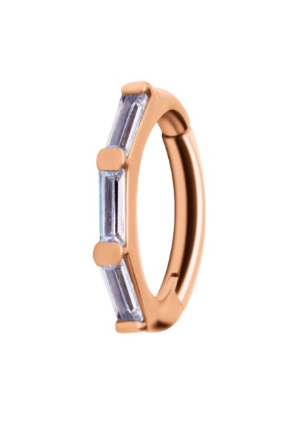 Ocelový oválný kroužek pro rook piercing s prémiovými zirkony - rosegold