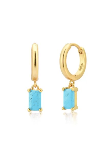 Stříbrná pozlacená kruhová náušnice Crystal glow - Turquoise