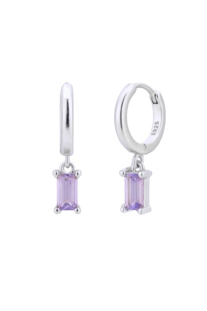 Stříbrná kruhová náušnice Crystal glow - Lavender