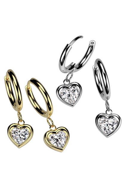 Ocelové kruhové náušnice se zirkonovými srdíčky Limay