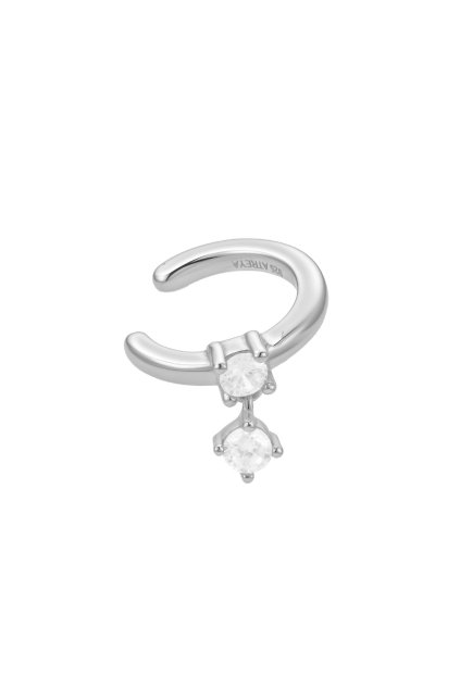 Stříbrná záušnice Solitaire Drop Ear Cuff - Prémiová edice