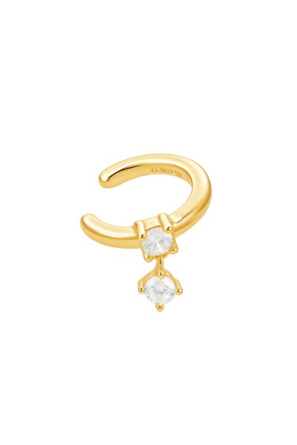 Stříbrná pozlacená záušnice Solitaire Drop Ear Cuff - Prémiová edice
