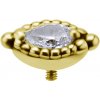 Koncovka s hruškovitým Swarovski ® zirkonem z 18k žlutého zlata pro šperky s vnitřním závitem