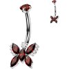 Titanový piercing do pupíku s vnitřním závitem se zirkony Motýl