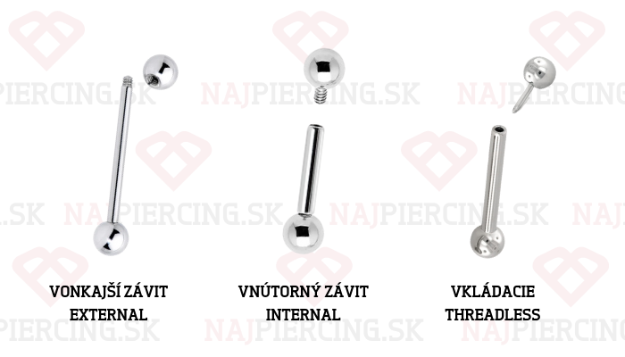 Typy závitov u piercingových šperkov