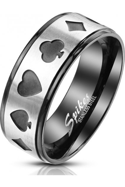Oceľový prsteň s kartovými poker motívmi (Veľkosť prstenu 59)