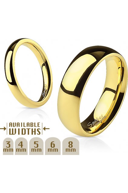 Zlatý oceľový prsteň s lesklým povrchom (Veľkosť prstenu 48, Šíře 3 mm)