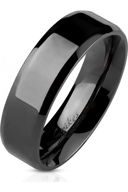 Čierny oceľový prsteň so skosenými okrajmi (Veľkosť prstenu 49, Šíře 6 mm)