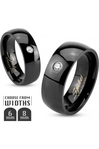 Čierny oceľový prsteň so zirkónom (Veľkosť prstenu 49, Šíře 6 mm)