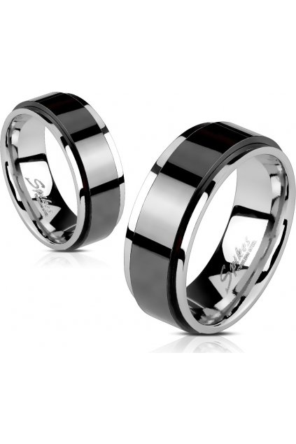 Oceľový otočný prsteň spinner s čiernym stredom (Veľkosť prstenu 49, Šíře 6 mm)