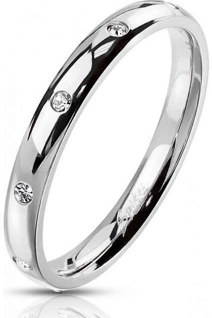 Oceľový prsteň so zirkónmi (Veľkosť prstenu 49)