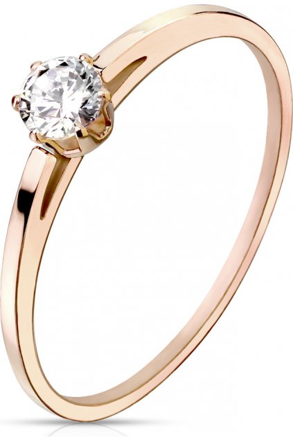 Oceľový Rosegold prsteň s čírym zirkónom (Veľkosť prstenu 49)