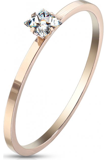 Oceľový Rosegold prsteň s štvorcovým zirkónom (Veľkosť prstenu 49)